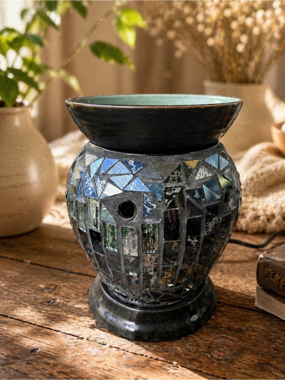 ELEGANT Mosaic Glass Electric Wax & Essential Oil Warmer Lamp – Art Glass Glow
